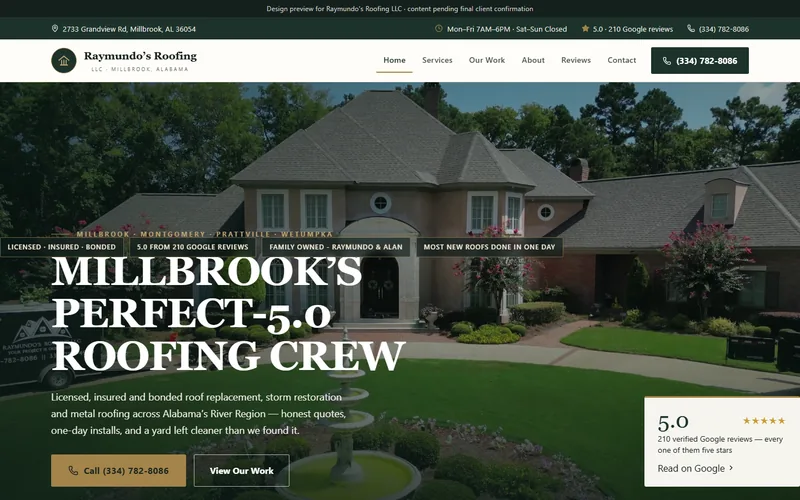 Roofing website concept illustrating a focused service page