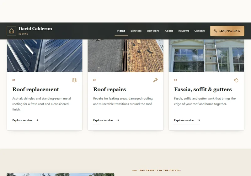 Roofing website concept showing a clear path to an estimate request
